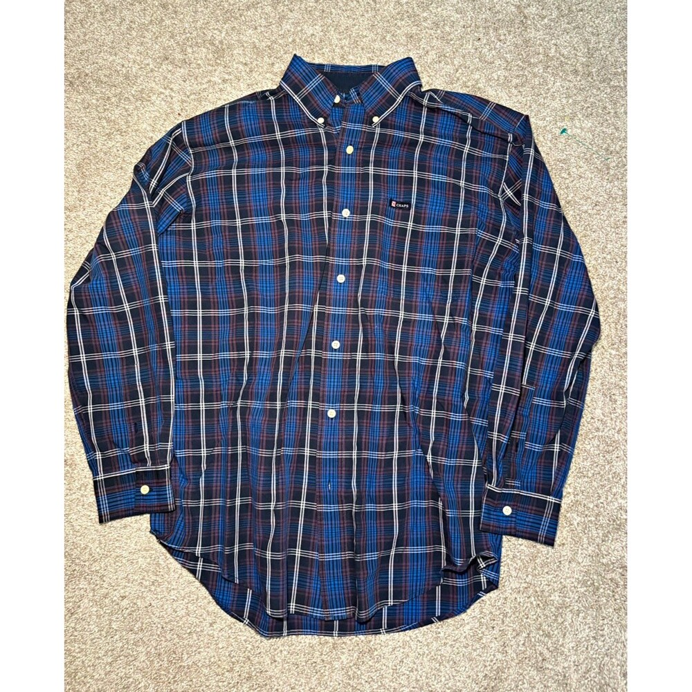 Chaps Men's Blue/Black Plaid Long Sleeve Button-Front Point Collar Shirt M